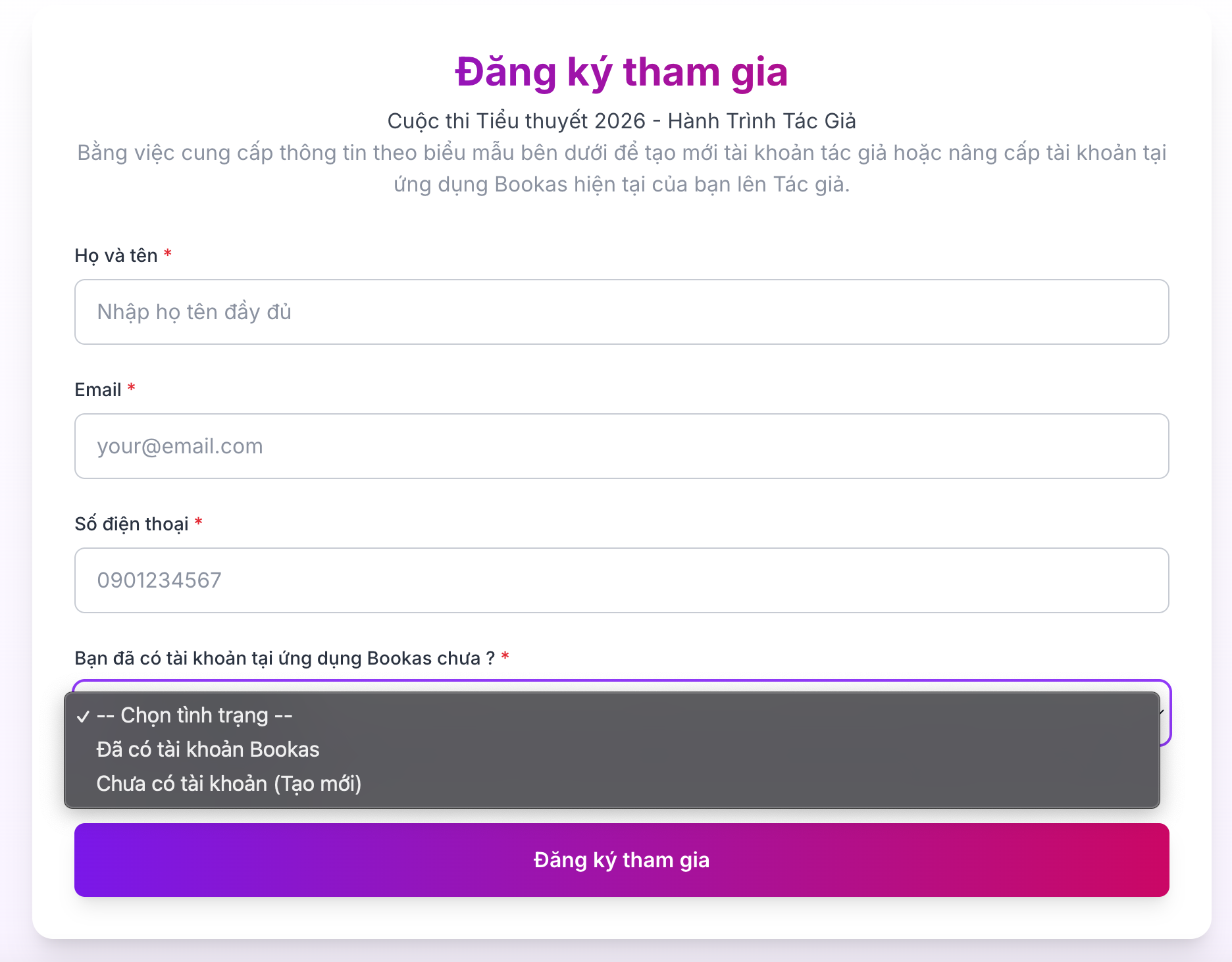 Bước 1: Đăng ký tham gia chương trình